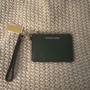 Michael Kors Dark Green Wristlet with Gold Accents